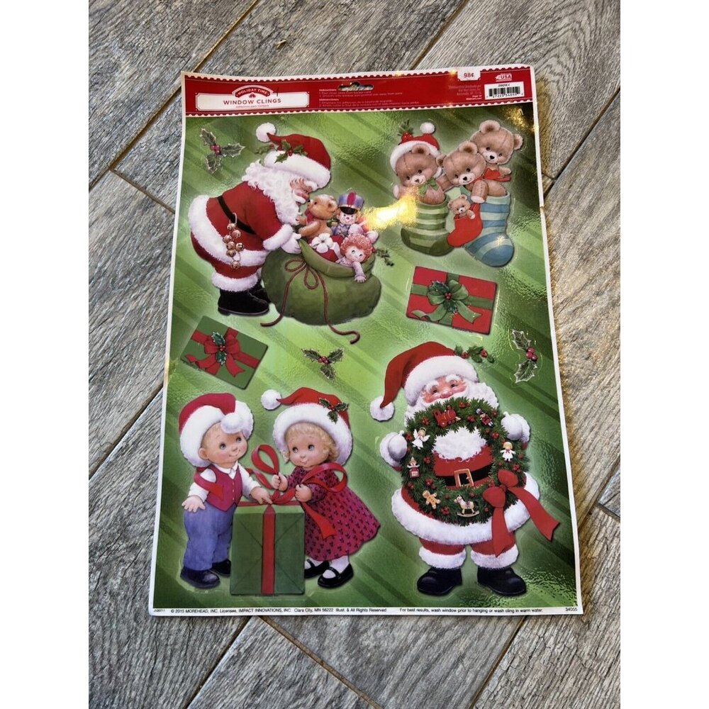 Window Clings Santa Teddy Bear Christmas Decor Holiday Time USA Vintage 90s‎ NWT